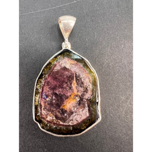 NEW Watermelon tourmaline sterling silver pendant 8.16 grams - Picture 1 of 11